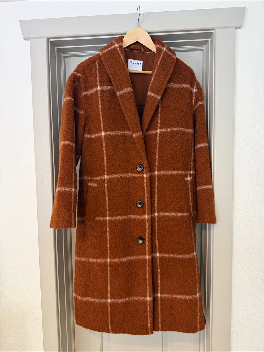 Old Navy Rust Plaid Windowpane Coat